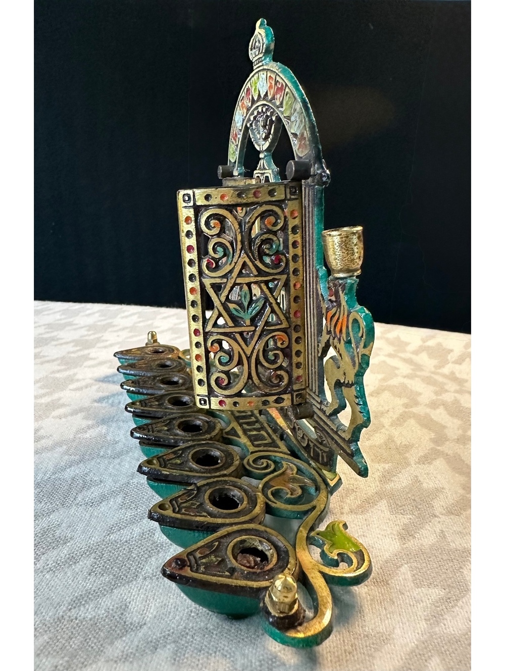 Vintage Israel Hanukkah Menorah Judaica Lions Judah 10 Commandments Jerusalem - Picture 5 of 15